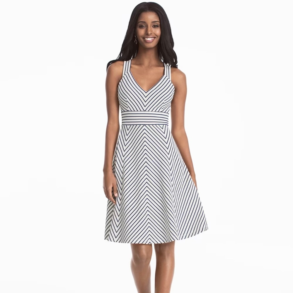 Adrianna Papell Striped Fit and Flare Dress Size M